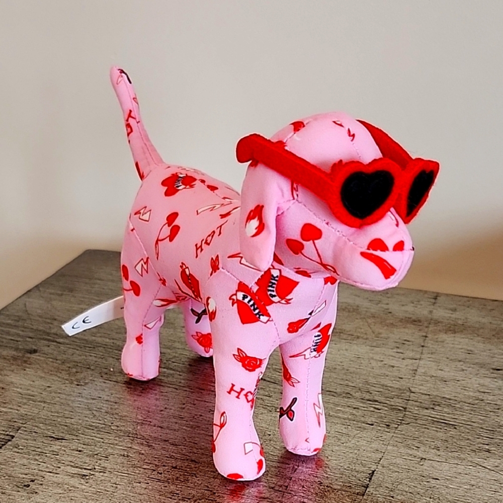 Victoria's Secret Pink Dog Plush with Red Hearts